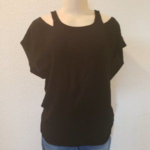 Women’s Large Cold Shoulder Pullover Short Sleeved Black Top